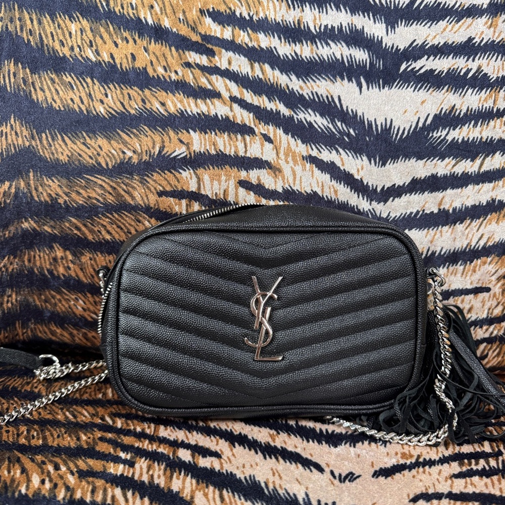 Saint Laurent Lou Camera Bag – Black Chevron Leather with Tassel & COA